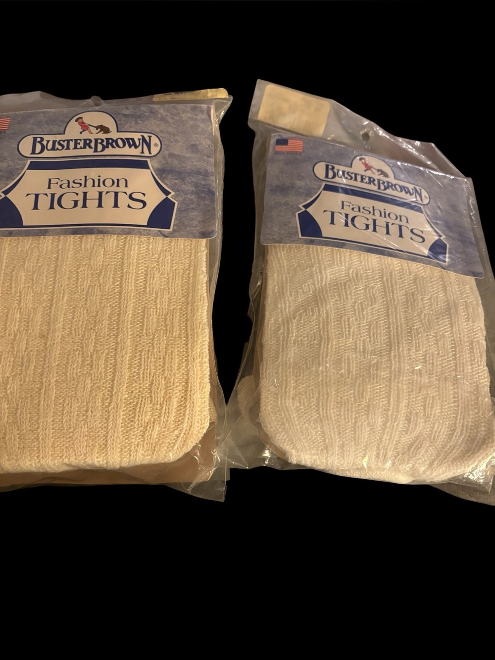 Buster Brown White Textured Fashion Tights. Size 4-6. Made in the USA.